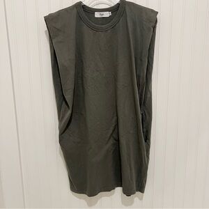 Frankie Shop Womens Tina Padded Sleeveless Olive Tank Dress